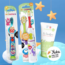 Charger l'image dans la galerie, Pack Brosse à dents Electrique Rotative Rouge + Brosse à dents lumineuse Bleue + Dentifrice 0-5 ans sans nanoparticule