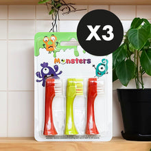 Laden Sie das Bild in den Galerie-Viewer, Lot de 3 Packs de 3 brossettes de recharge pour la Brosse à dents électrique enfant rotative. 3 ans et plus!