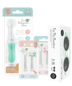 Pack Cadeau brosse à dents Electrique pour bébé Sauge + Lunettes de soleil - Les Babygators